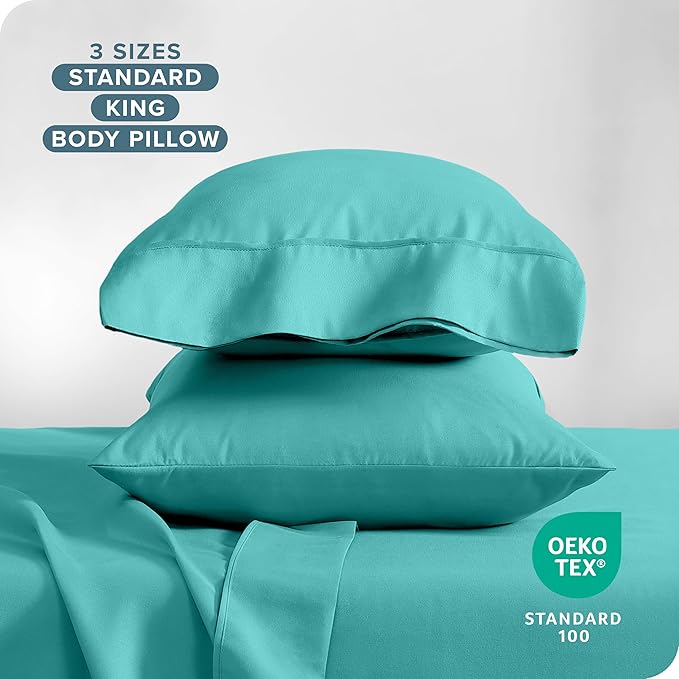 Bare Home Microfiber Pillow Cases - Standard/Queen Size Set of 2 - Cooling Pillowcases - Double Brushed - Turquoise Pillowcases 2 Pack - Easy Care (Standard Pillowcase Set of 2, Turquoise)