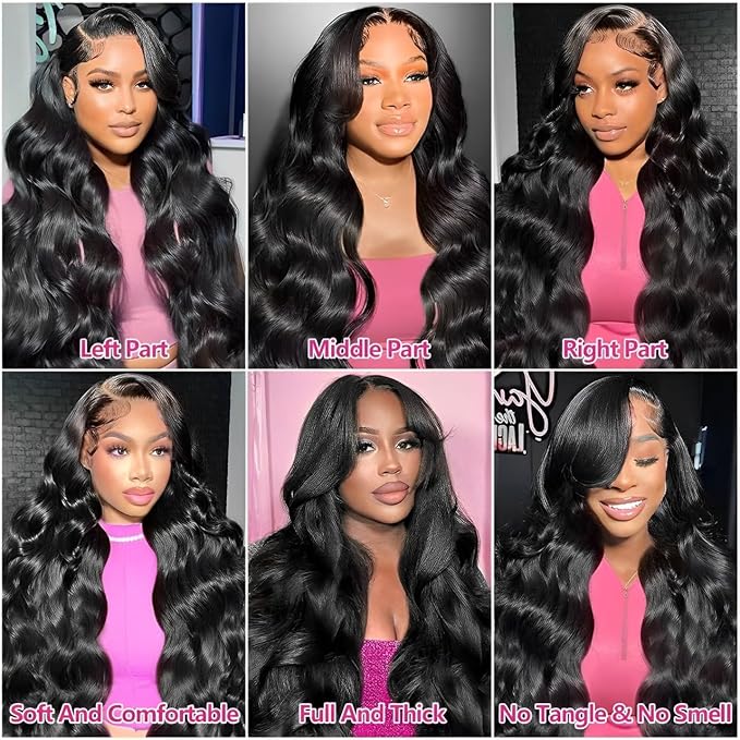 18 Inch 13x6 Lace Front Wigs Human Hair 200 Density Body Wave HD Lace Front Wigs Human Hair Pre Plucked Natural Color Glueless Wig 100% Virgin Human Hair Lace Front Wigs for Women