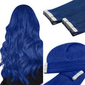 YoungSee Tape in Hair Extensions Real Human Hair Blue Invisible Tape in Human Hair Extensions Blue 14 Inch Seamless Tapes Hair-Extensions Colored 10pcs 25g Prom Night Hair Extension