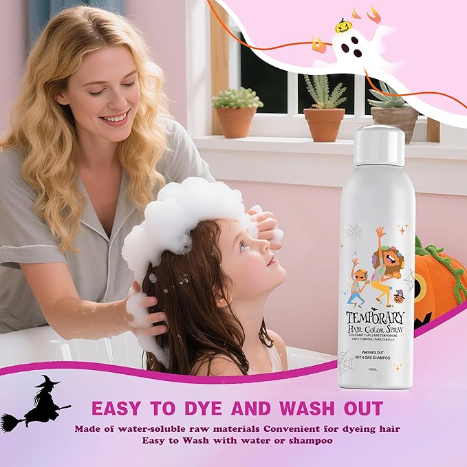 Pink Temporary Hair Color Spray for Kids, Silver Instant Colored Hair Dye Alternative for Boys Girls Teens Men Women, Quick Styling for Party Christmas Halloween, Disposable Washable, 150ml