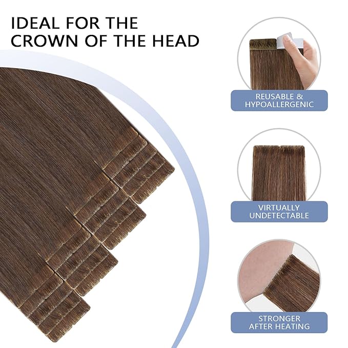 COOKAYU Invisible Human Hair Tape in Extensions, Tape in Hair Extensions Human Hair Medium Brown Invisible Tape ins Hair 20pcs 50g 22Inch