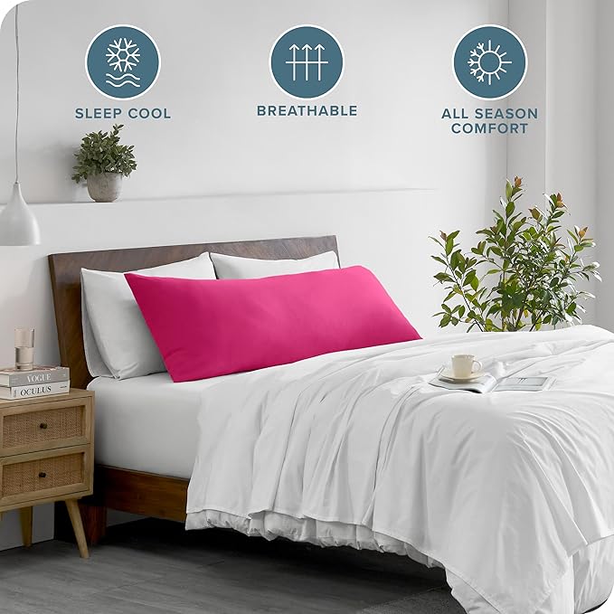 Bare Home Microfiber Body Pillow Cover - Ultra Soft - Cooling Pillowcase - Double Brushed - Pillowcase with Zipper Closure - Easy Care (20''x54'' Body Pillow Cover, Pink)