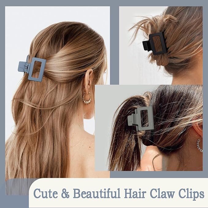 Cobinaan Medium Claw Hair Clips for Women & Girls, 2" Matte Rectangle Small Claw Clips for Thin/Medium Thick Hair, Nonslip Clip (8pcs Cool Color)