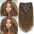 Kinky Curly Clip in Hair Extensions Real Human Hair 4/27/4 Omber Kinky Curly Clip ins For Women 3c 4a Brazilian Virgin Clip on Hair (18inch,#4/27/4)