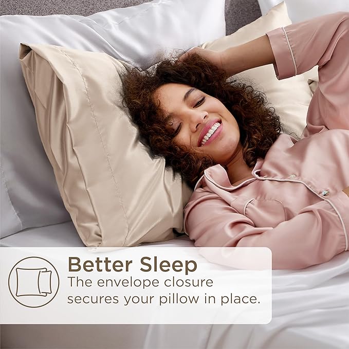 Bedsure Satin Pillowcase for Hair and Skin Queen - Beige Silky Pillowcase 4 Pack 20x30 Inches with Envelope Closure, Similar to Silk Pillow Cases, Gifts for Women Men