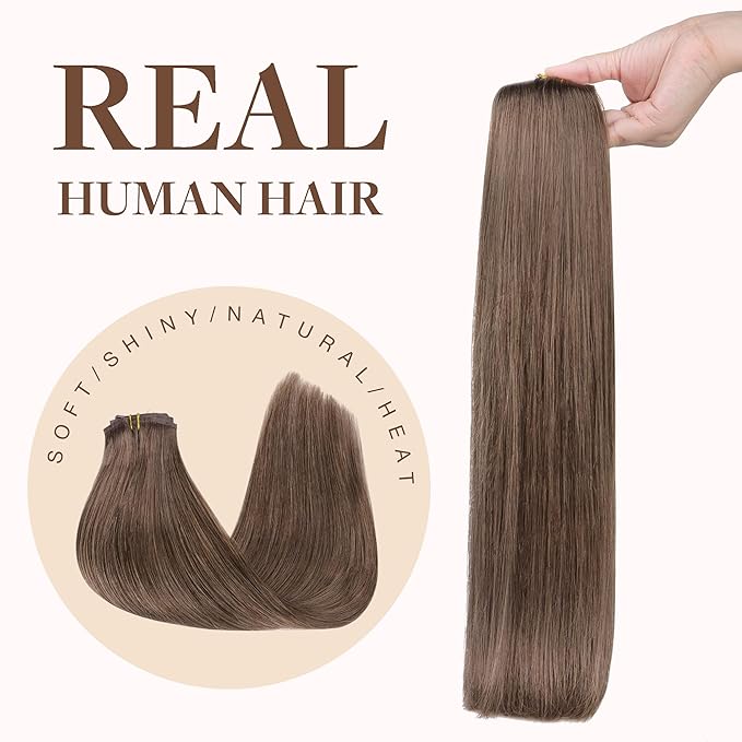 GOO GOO Clip in Hair Extensions Real Human Hair, Remy Human Hair Extensions Clip ins for Women, Natural Human Hair, 12inch 85g 7Pcs, #5 Light Ash Brown