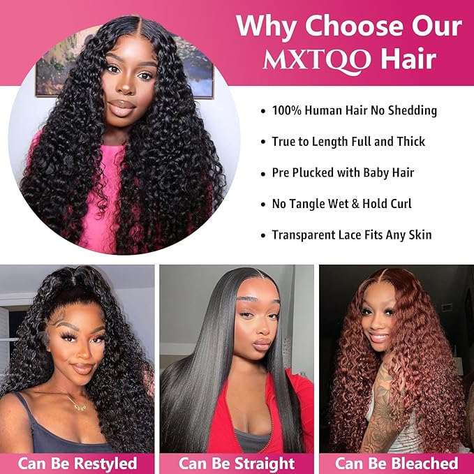 13x6 Lace Front Wigs Human Hair 200 Density Deep Wave HD Lace Front Wigs Human Hair Curly Glueless Wigs Human Hair Pre Plucked 13x6 HD Frontal Lace Front Wigs for Women (32 Inch)