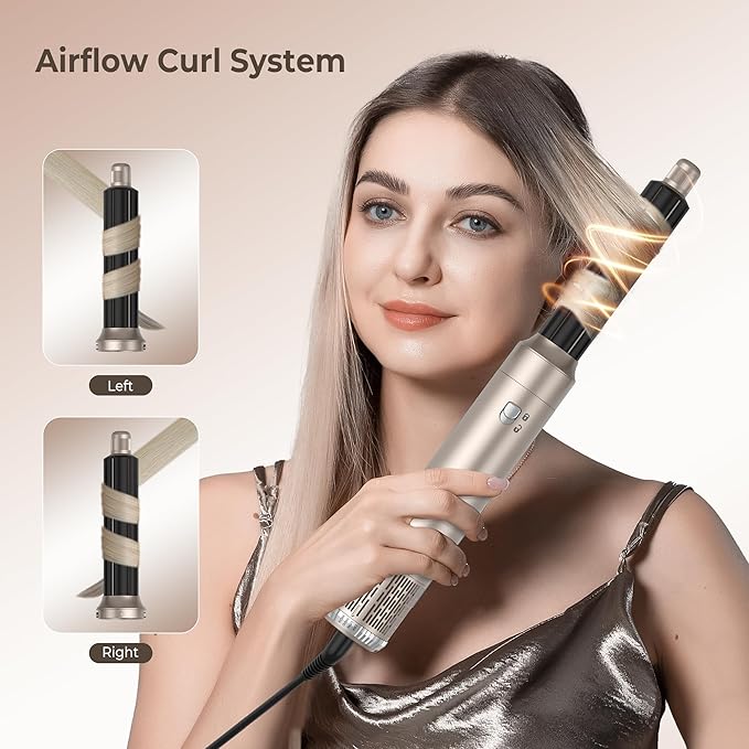6 in 1 Hair Dryer Brush 60000RPM Blow Dryer Brush Upgrade Multi Hair Styling Tools Powerful Blow Out Auto Wrap Curlers Hot Air Brush Curling Wand Straightener Volumizer (Champagne Silver)