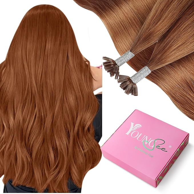 YoungSee U Tip Hair Extensions Copper UTip Hair Extensions Human Hair Copper Silky Straight 16In 50s/50G