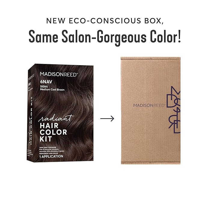 Madison Reed Radiant Hair Color Kit - 6NAV Medium Cool Brown (Siena Brown), Dimensional Gray Hair Blending Permanent Hair Dye, PPD-Free & Ammonia-Free, 1 Pack