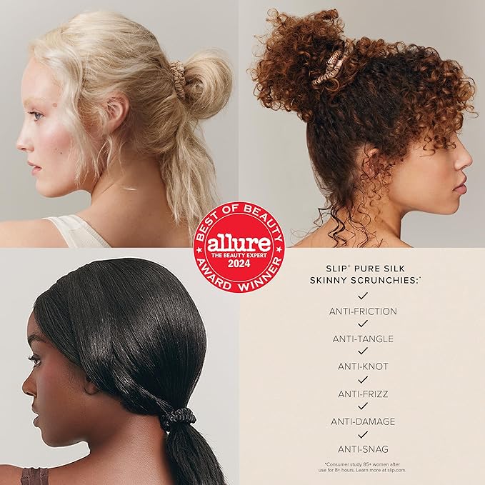 slip Skinny Scrunchies: Anti-Crease, Anti-Breakage Slipsilk™ Design Protects Delicate Hair | Includes 4 Pure Silk Scrunchies: Navy