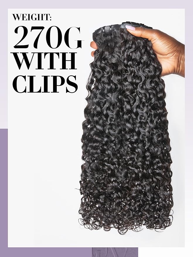 LUVME Burmese Curly Clip in Hair Extensions Real Human Hair Messy Curly Clip Ins Fullness with 2 Pack for Women Brazilian Remy Human Hair Natural Black 135g 20Inch