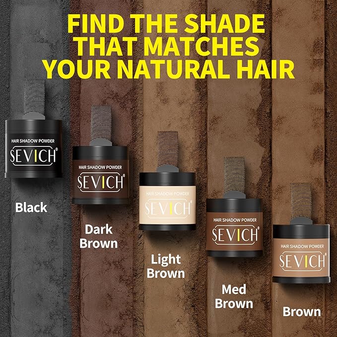 Sevich Hairline Powder 10g with Brush, Instantly Conceals Hair Loss & Thinning & Gray, 48H Waterproof Root Touch Up Powder, Natural Hair Shadow Toppers for Women & Men, 1 Box = 2.5 Boxes,Black