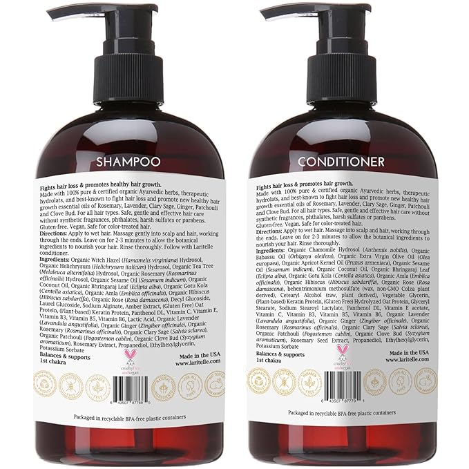 Laritelle Organic Hair Growth Set | Fertile Roots Shampoo + Conditioner + Leave-In Treatment | Follicle Stimulating Rosemary, Ginger & Clove | Anti-Hair Loss, Strengthening, Nourishing | USA made