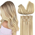 GOO GOO Clip in Hair Extensions Real Human Hair, Remy Human Hair Extensions Clip ins for Women, Natural Human Hair, 24inch 120g 7Pcs, 18A/613A Dark Blonde Highlighted Bleach Blonde