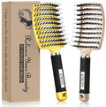 KTKUDY Detangling Brush Getting Knots Out without Pain - Boar Bristles HairBrush Make Hair Shiny & Healthier Vented Detangler Brush for Women Men Kids Wet and Dry Hair (Yellow & Gold)