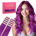WENNALIFE Tape in Hair Extensions Human Hair Purple Tape in Extensions, 10pcs 30g 20 inch Remy Invisible Tape Ins Straight Colored Soft Real Human Hair Tape in Extensions Refill Set Extensions