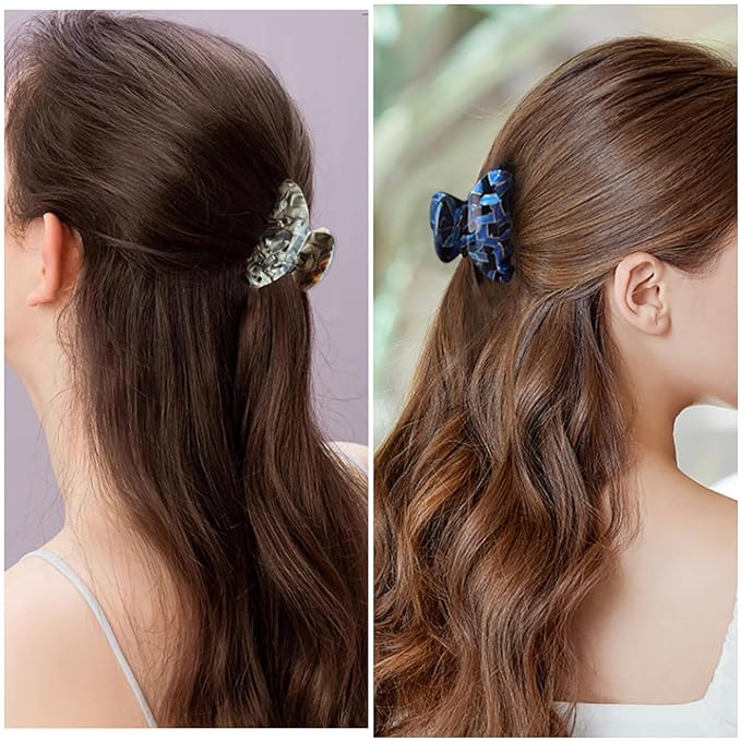 2Pcs Medium Tortoise Shell Claw Hair Clips, Elegant French Design Celluloid Hair Jaw Grips for Women