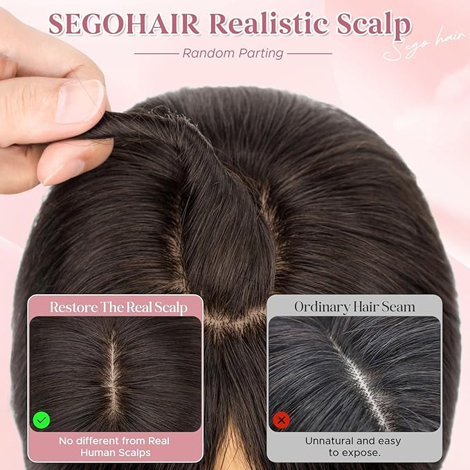 Real Human Hair Toppers for Women 3.54"*4.72" Silky Base 150% Density With Bangs Adjustable Parting Clip-In Topper Hairpieces for Women with Thinning Hair 12 Inches Natural Black