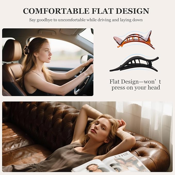 8 PCS Flat Hair Clips for Women French Matte Flat Claw Clips for Thick & Thin Hair No-Slip Hair Barrettes, Strong Hold Styling Accessories