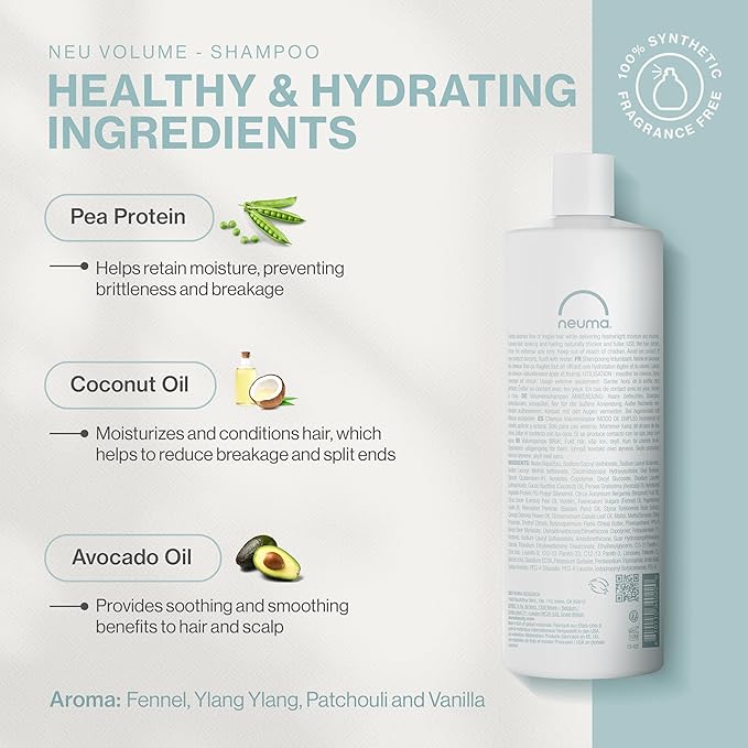 Neuma Neu Volume Shampoo 32 Fl. Oz. Fennel, Ylang Ylang, Patchouli, and Vanilla Scent, Sulfate Free Shampoo