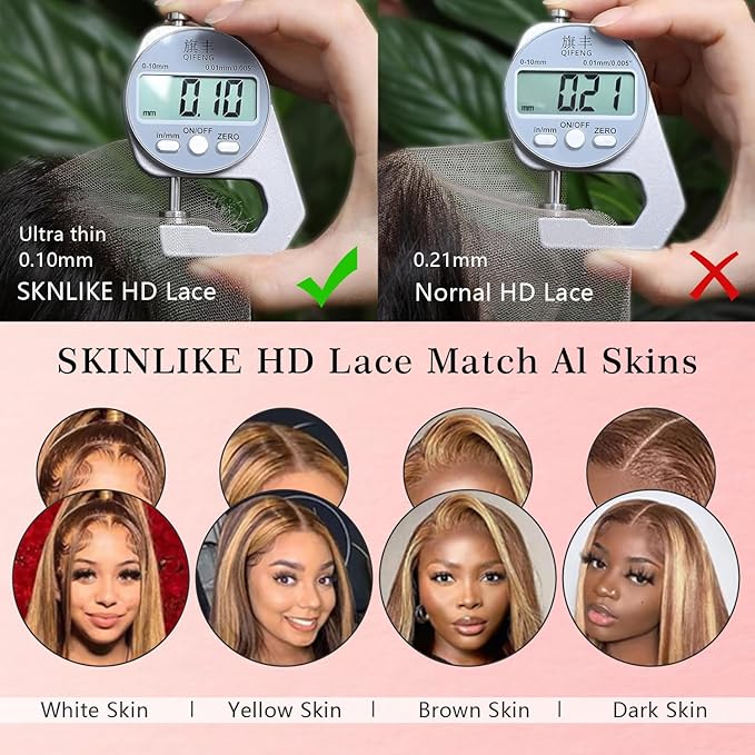 13x4 Full Lace Fronatal Wig Skinlike HD Lace Wig 4/27 Highlight Honey Blond Body Wave Lace Front Wigs Pre Plucked Tiny Knots with Baby Hair 200% Density for Women Body Wave Colored Wig