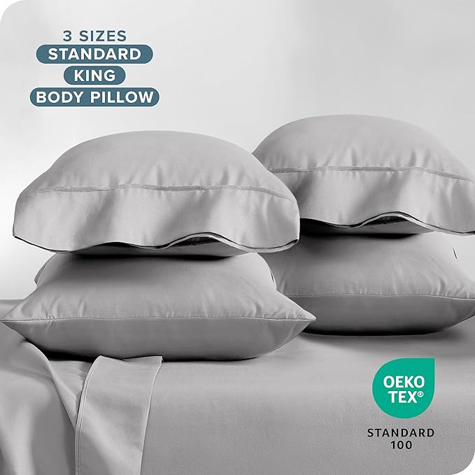 Bare Home Microfiber Bulk Pillow Cases - King Set of 4 - Cooling Pillowcases - Double Brushed - Light Grey Pillowcases 4 Pack - Easy Care (King - 4 Pack, Light Grey)