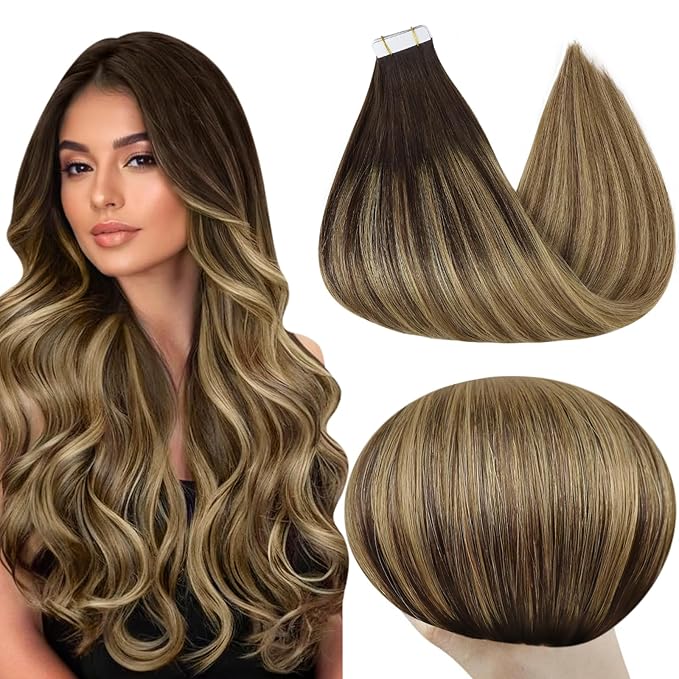 Full Shine Balayage Tape In Extensions Human Hair 12 Inch Hair Extensions Tape In Color 2 Brown Ombre 8 Ash Brown And 27 Blonde Seamless 20 Pcs Silky Hair Add Volume 30 Gram