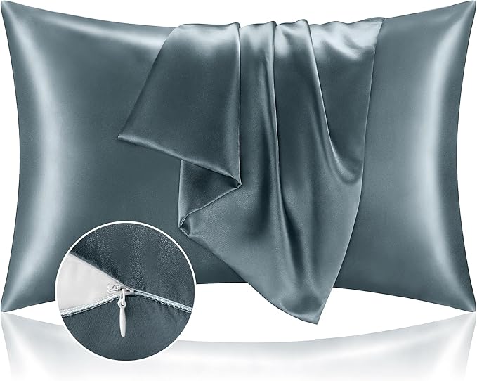 BEDELITE Satin Pillowcase with Zipper, Space Grey Pillow Cases Queen Size Set of 2, Super Soft and Cooling Similar to Silk Pillow Cases, Gift for Women Men(20x30 Inches)