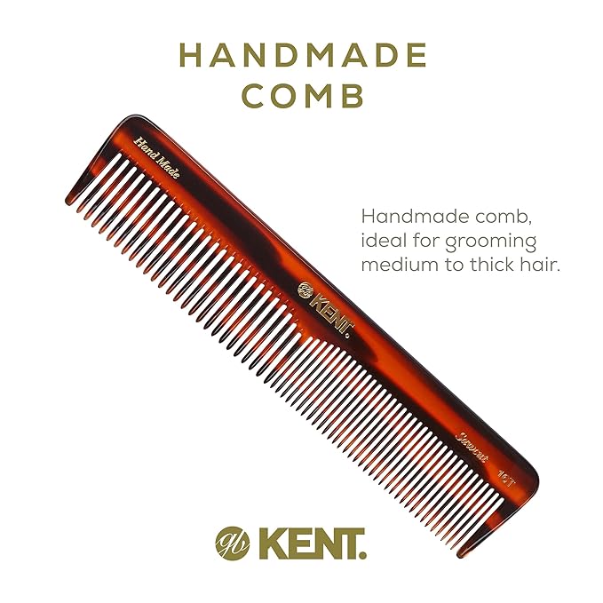 Kent 16T Tortoise Fine and Wide Tooth for Daily Grooming,Handmade Styling Comb for All Hair Types,Wet or Dry Hair Detangling Comb for Men and Women,Saw Cut Hand Polished,Made in England