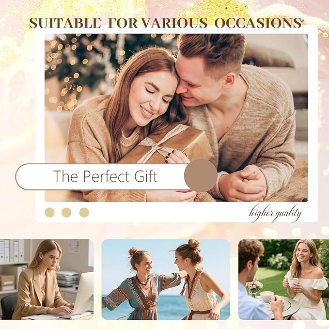3PCS Gold Hair Ties, Metal Hair Ties for Thick Hair, Elegant Durable Geometric Design, Gold Hair Accessories with Charm Stretchy and Non-Damage Ponytail Cuff Holders, 3 Styles in Box Holiday Gifts