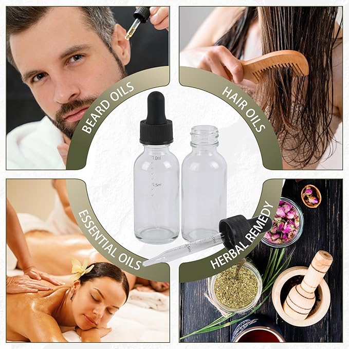 48 Pack,1oz Glass Dropper Bottle, Clear Tincture Bottles with Dropper, Pretty Finish for All Kinds of Liquids,Oil Bottles for Hair- Stronger Suction ideal for Leakproof Travel