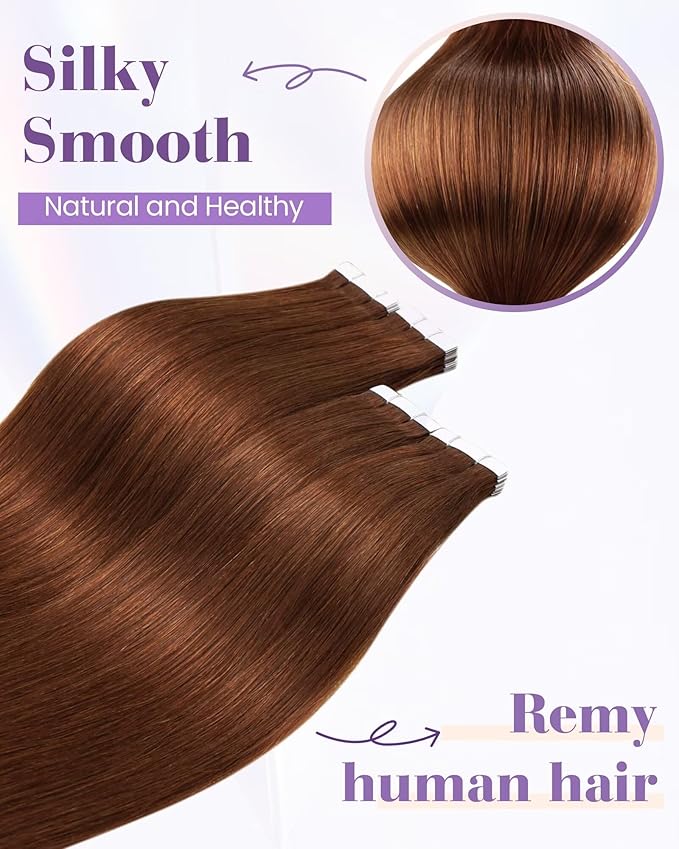 LaaVoo Tape in Extensions Human Hair Auburn Brown Hair Extensions Tape in Seamless Tape on Hair Extension Soft Hair 16inch 40pcs 100g