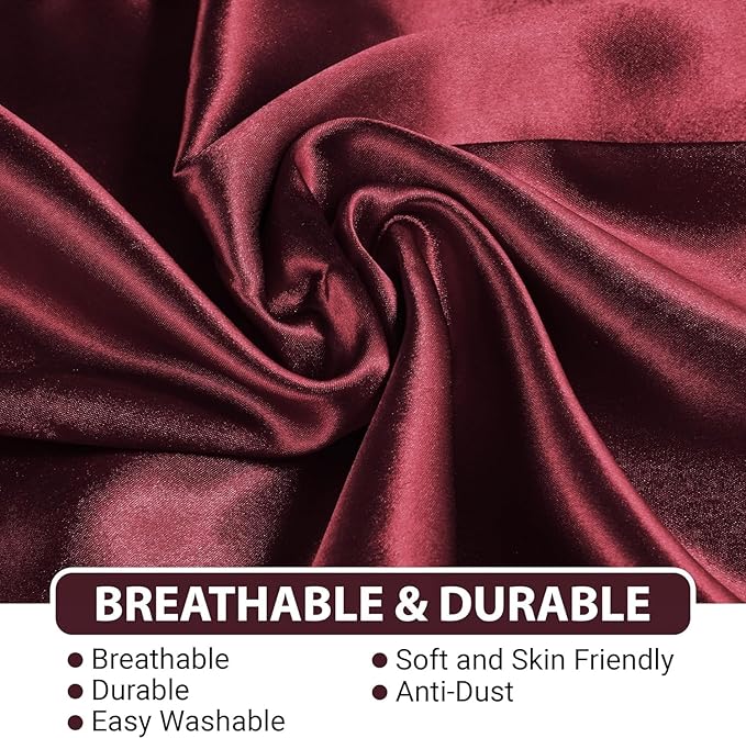 Satin Silk Pillowcase for Hair and Skin, Black Pillow Cases Standard Size Set of 4 Pack Super Soft Pillow Case with Zipper Closure (Burgundy, Standard(4 Pack))