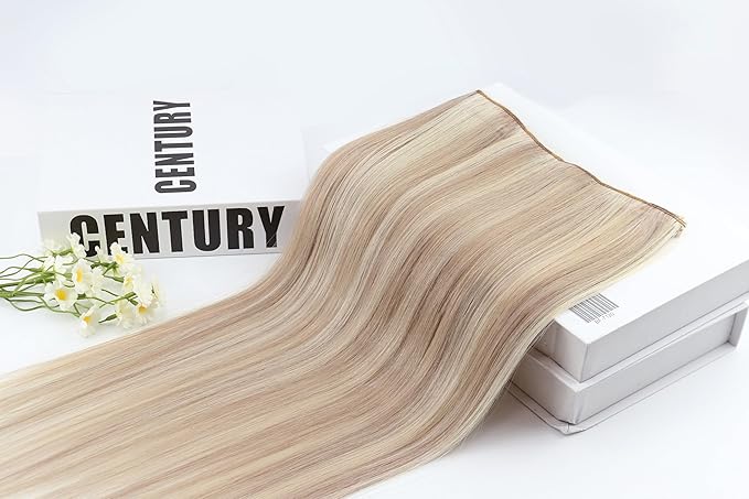 Full Shine Clip in Hair Extensions Ash Blonde Highlights 16 Inch 3 Pcs 60 G Lightweight Clip in Hair Extensions for Thin Hair