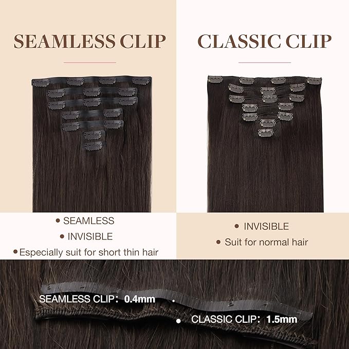 GOO GOO Clip in Hair Extensions Real Human Hair, Remy Human Hair Extensions Clip ins for Women, Natural Human Hair, 24inch 120g 7Pcs, 2A Light Brown