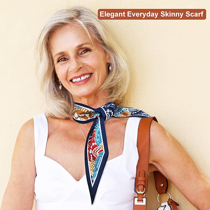 Skinny Scarf 3 Pack for Women – Bag Scarf, Silk Hair Scarves (Original Prints, Premium Twill, 3 Designs)