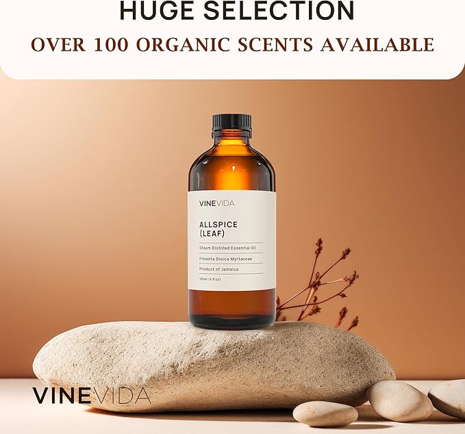VINEVIDA Allspice (Leaf) Essential Oil 4 oz - Undiluted Allspice (Leaf) Oil 4 oz - Allspice (Leaf) Candle Oil Scent - DIY Candle Scents for Candlemaking - Bulk Essential Oil for Soap Making