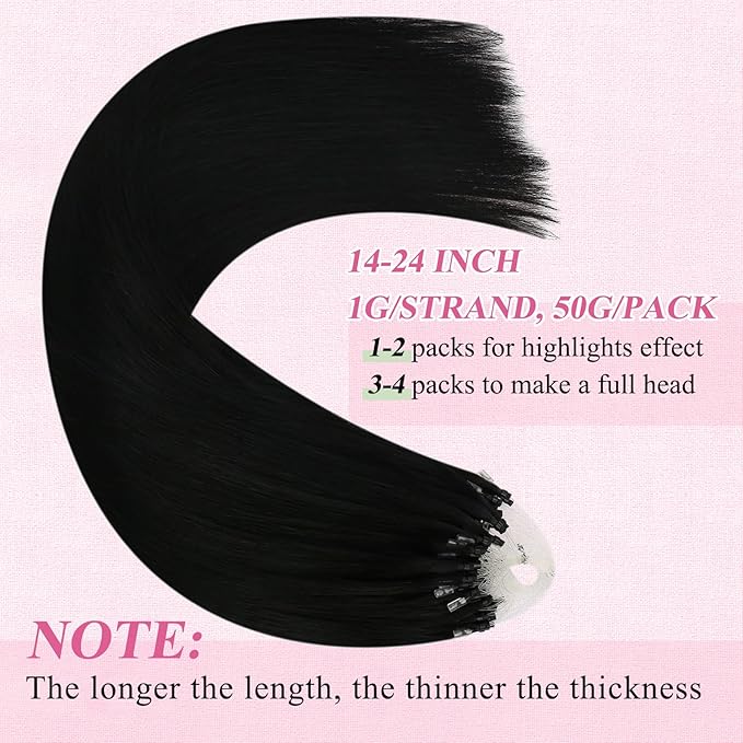 YoungSee Micro Loop Hair Extensions Real Human Hair Black Microloop Hair Extensions Human Hair Jet Black Beaded Hair Extension 20 Inch 50s 50g Micro Ring Hair Extension Long Straight Hair
