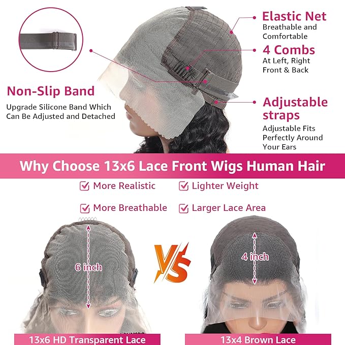 Deep Wave Lace Front Wigs Human Hair 200 Density 13x6 HD Lace Frontal Wigs Pre Plucked Curly Human Hair Wig Wet and Wavy Lace Front Wigs Glueless Wig For Women (20 Inch)