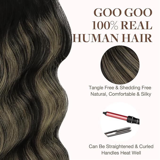 GOO GOO Tape in Hair Extensions Human Hair, 1B/19/1B Natural Black to Light Blonde, 18inch 25g 10pcs, Skin Weft Seamless Invisible, Silky Straight with Thick Ends, Remy Human Hair