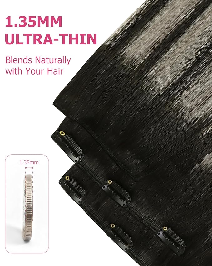 YoungSee Clip in Human Hair Extensions Black Silver Human Hair Clip in Extensions Natural Black Roots to Silver Hair Extensions Clip ins for Short Hair 12Inch 85G 7Pcs