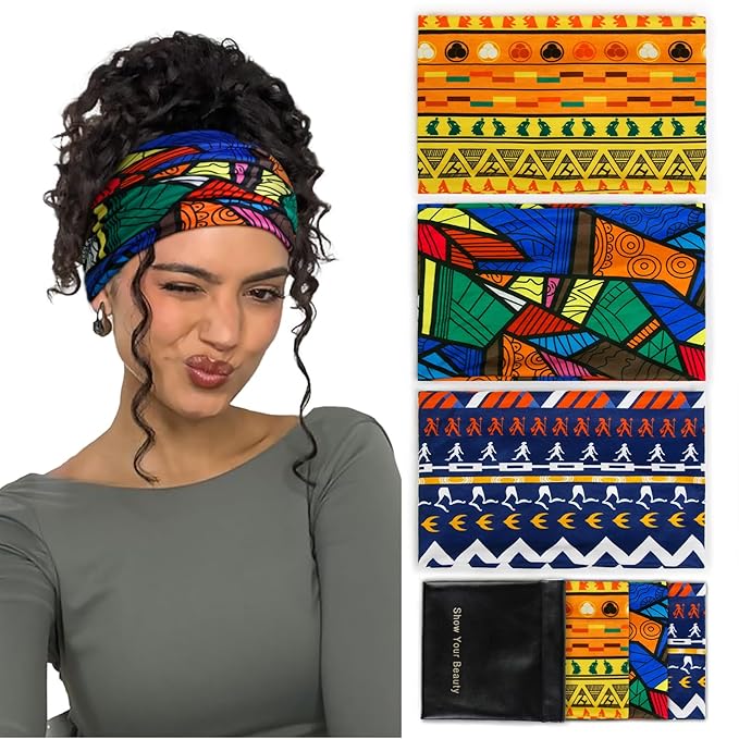 Huachi Wide Headbands for Women Non Slip, African Head Wraps for Black Women, Thick Womens Headbands Boho Elastic Hair Bands