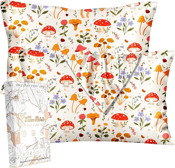2 Pack Mulberry Silk Pillowcase for Hair and Skin - King Size 20 x 36 Inches with Hidden Zipper Flowering Plants 19 Momme Soft Sleeping Silk Pillow Case for Women, Moms