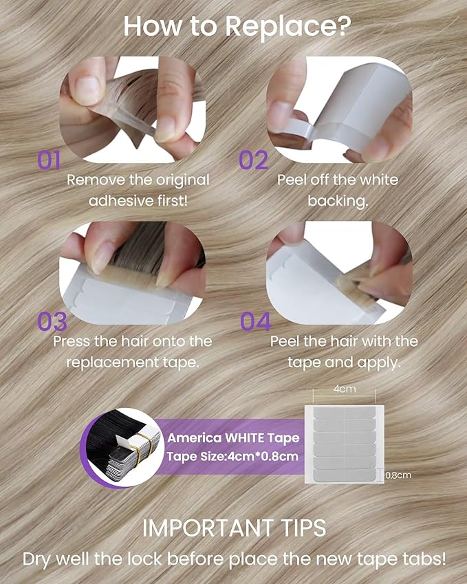 LaaVoo Human Hair Tape in Extensions Ash Blonde Tape in Hair Extensions Human Hair Highlights Blonde with Ash Blondes 00G 40pcs 24Inch