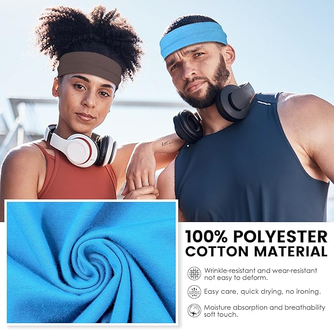 10 PCS Headbands for Women - Fashion Non Slip Cotton Headbands for Women and Men Perfect for Sports and Outdoor Activities in Summer,Including Running, Yoga, Cycling, Gym Workouts