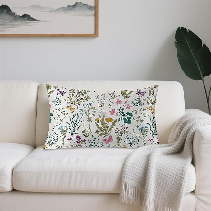 Satin Pillowcase 1 Pack-Leaves Herbs and Wildflowers Silky Pillow Cover for Hair and Skin,King Size 20x36 Inch Soft Cooling Printed Pillow Cases with Hidden Zipper,Gifts for Women Men