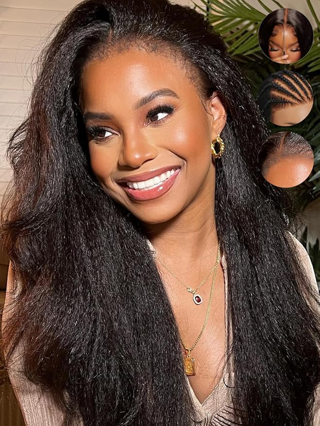 YIROO Bye Bye Knots Glueless Wig Yaki Straight Pre Cut 7x5 HD Lace Front Wig Human Hair Put On and Go Pre Everything Wig with Baby Hair Pre Bleached Invisible Knots 180% Density Easy to Wear 22inch