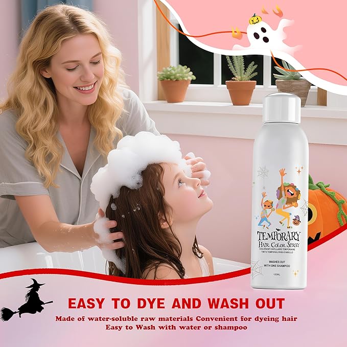 Red Temporary Hair Color Spray for Kids, Silver Instant Colored Hair Dye Alternative for Boys Girls Men Women, Quick Styling for Party Christmas Halloween, Disposable Washable, 150ml