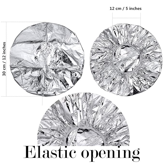 12 Pieces Deep Conditioning Caps Aluminum Foil Reusable Hair Processing Hair Coloring Shower Caps for Home Salon Use(12 Inch,Silvery)